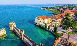 View of the Italian town of Sirmione and Lake Garda from the tower Scaliger View of the Italian town of Sirmione and Lake Garda from the tower Scaliger